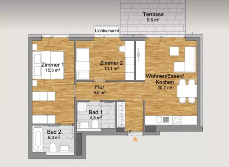 Modern 3-Room Ground Floor Apartment with Terrace in Prime Berlin Mitte