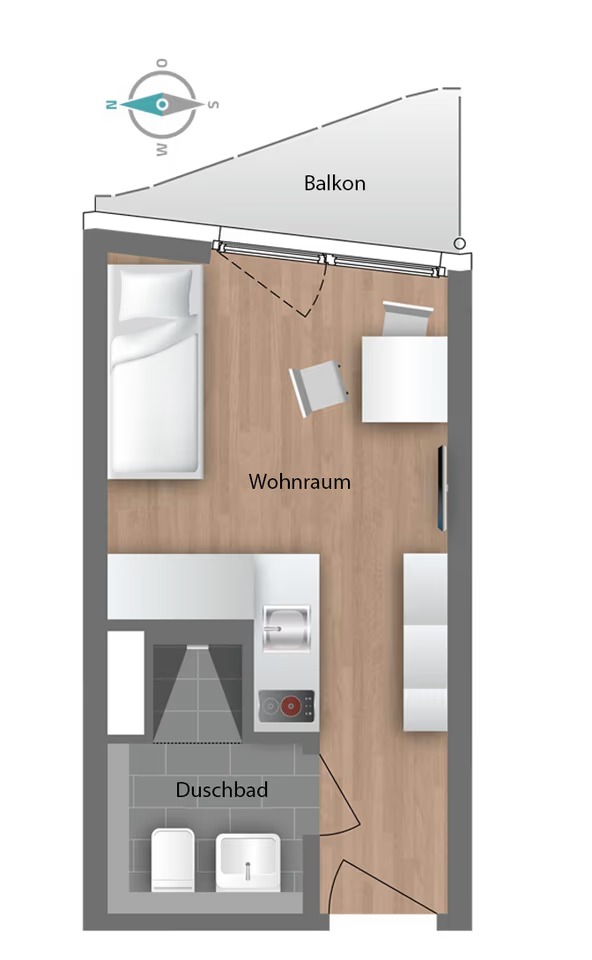 Möbliertes 1-Zimmer Apartment mit Balkon in München-Riem